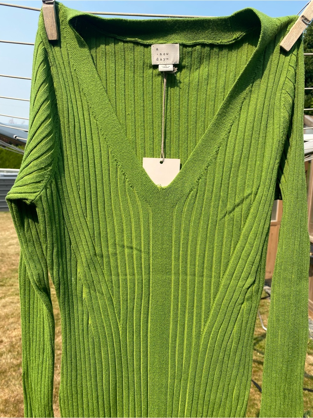 Green Ribbed V-Neck Bodycon Sweater Dress